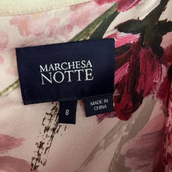 STUNNING Marchesa Notte Pink Floral Print Organza High-Low Gown Size 8 - Picture 7 of 10